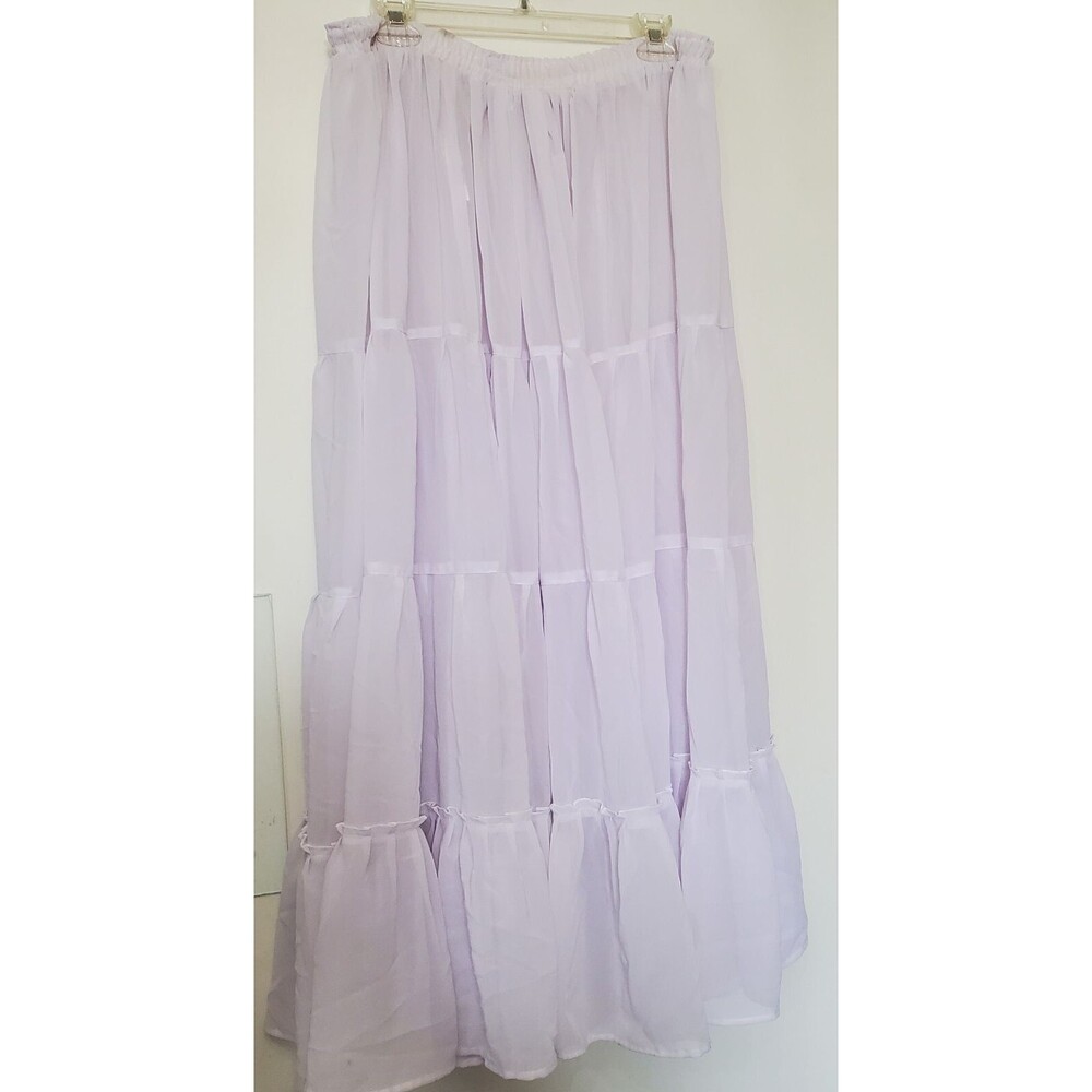 UniqueEssentials Tiered Skirt L/ XL White Chiffon Lined Stretch Midi Belly Dance
